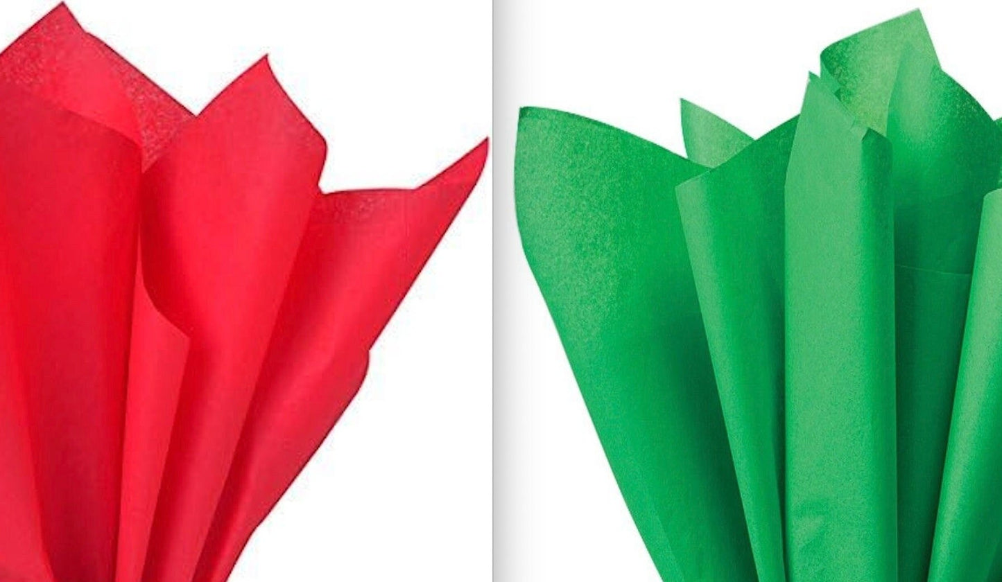Tissue Paper 5 Red & 5 Green Luxury Thick 18GSM Sheets Eco Friendly Full Size 75cm x 50cm 5 or 10 Sheets Each Folded