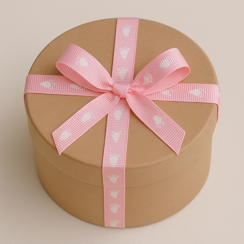 Pink grosgrain ribbon with baby footprints – ideal for gifts & baby showers