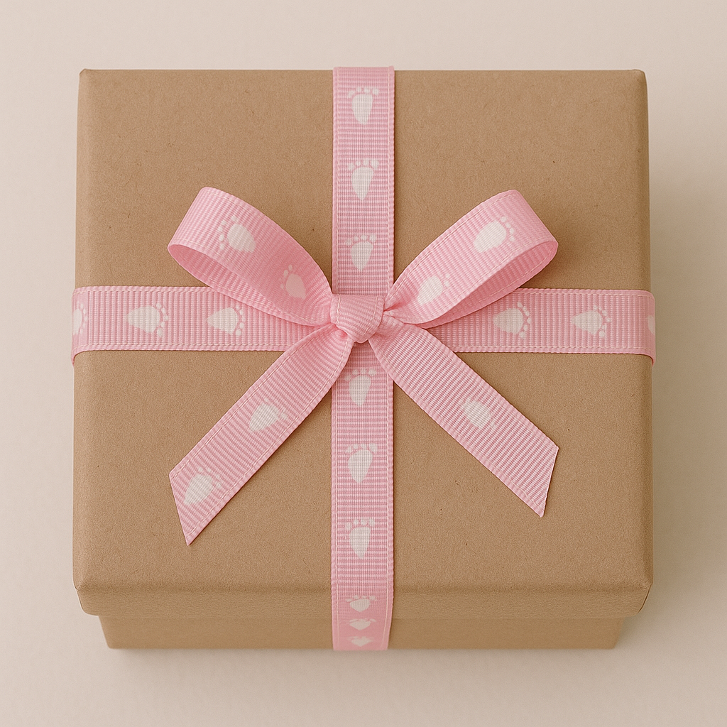 Pink grosgrain ribbon with baby footprints – ideal for gifts & baby showers