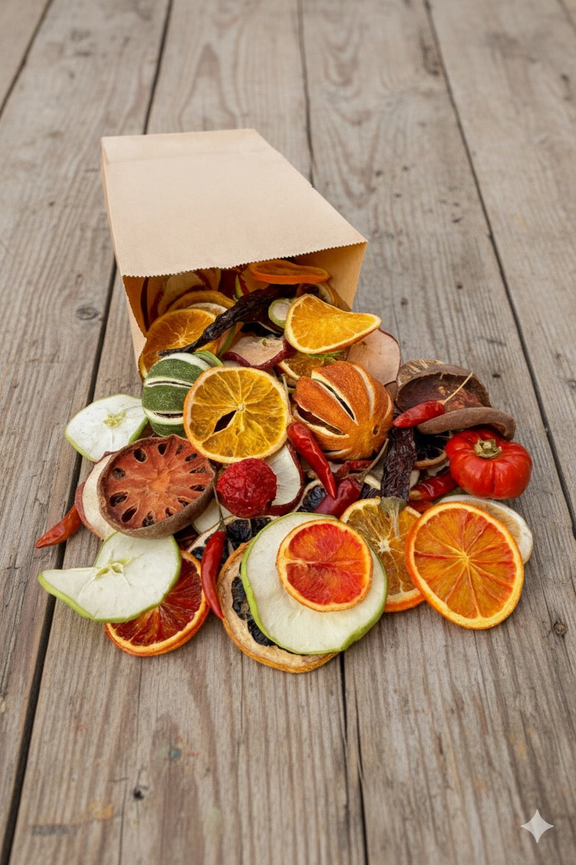 Decorative Dried Fruit Mix Contains Whole Oranges & Limes, Bellani Slices, Grapefruit Slices, Orange Slices, Lime Slices, Green & Red Apple Slices, Lemon Slices, Mini Pumpkins & Chillies