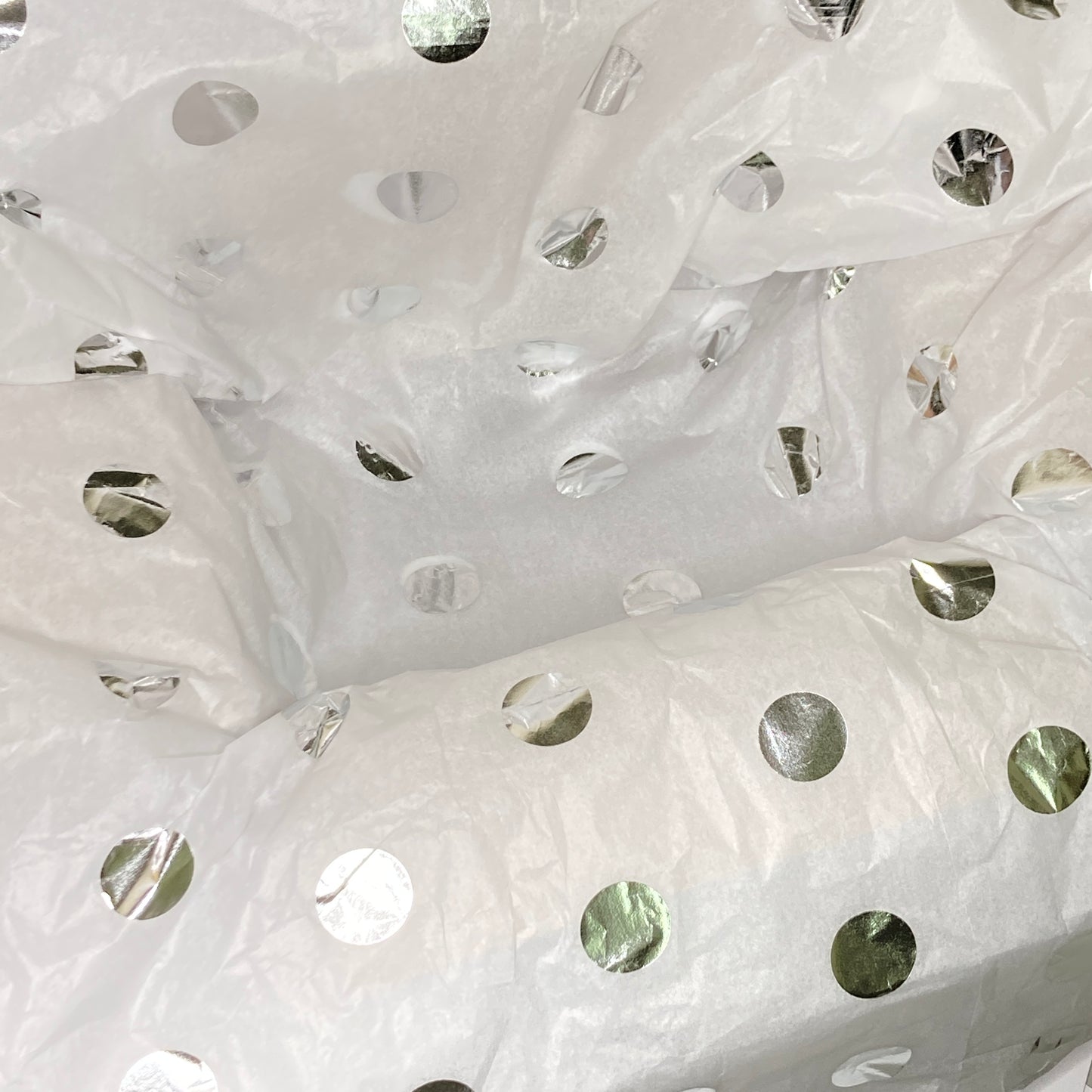 Tissue Paper Silver Foil Polka Dot Luxury Thick 18GSM Sheets Eco Friendly Full Size 75cm x 50cm 1-10 Sheets Folded