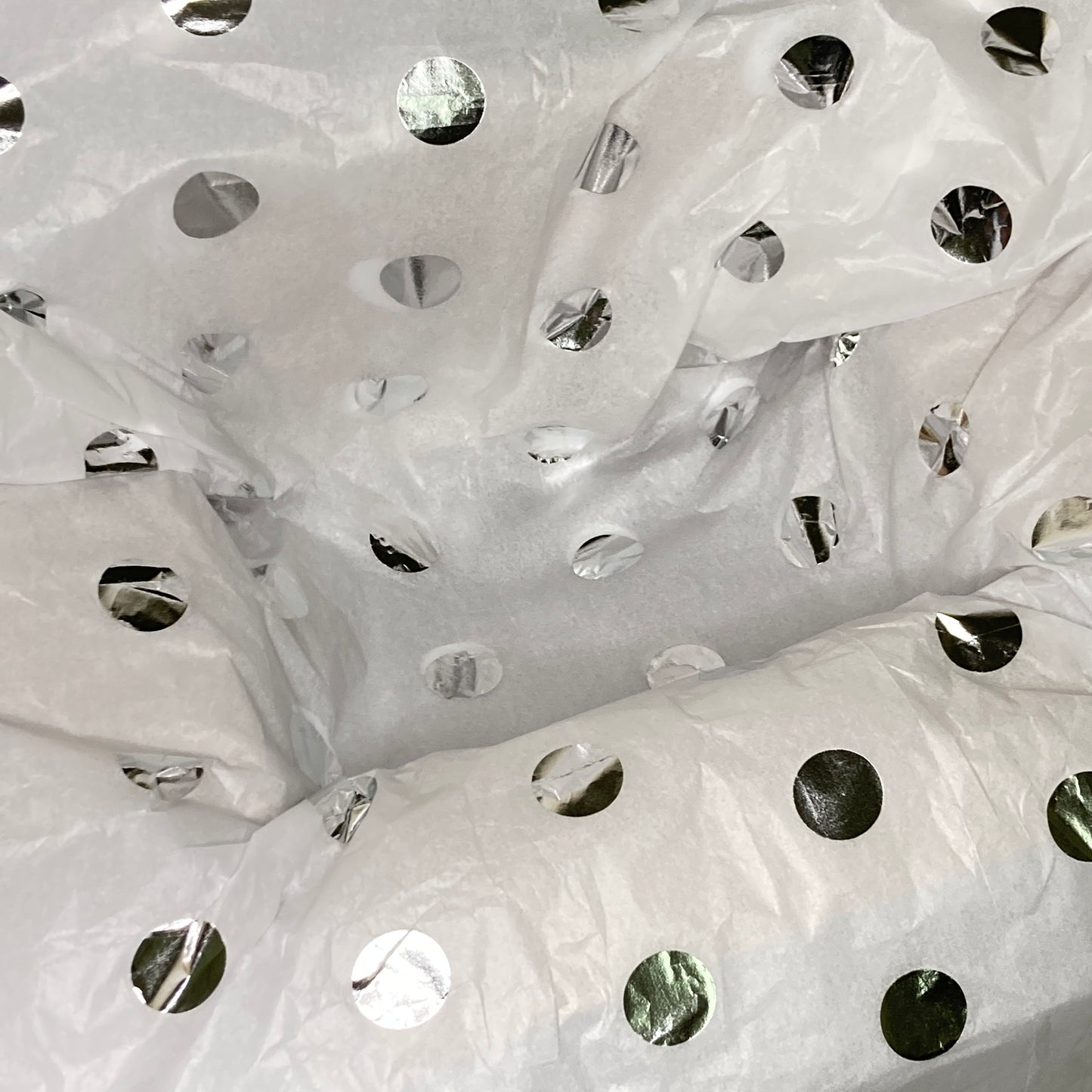Tissue Paper Silver Foil Polka Dot Luxury Thick 18GSM Sheets Eco Friendly Full Size 75cm x 50cm 1-10 Sheets Folded