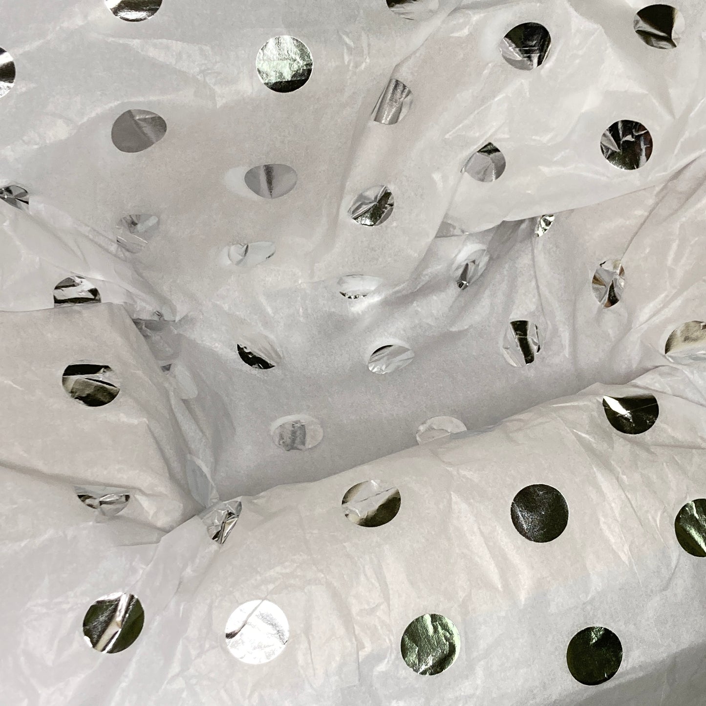Tissue Paper Silver Foil Polka Dot Luxury Thick 18GSM Sheets Eco Friendly Full Size 75cm x 50cm 1-10 Sheets Folded