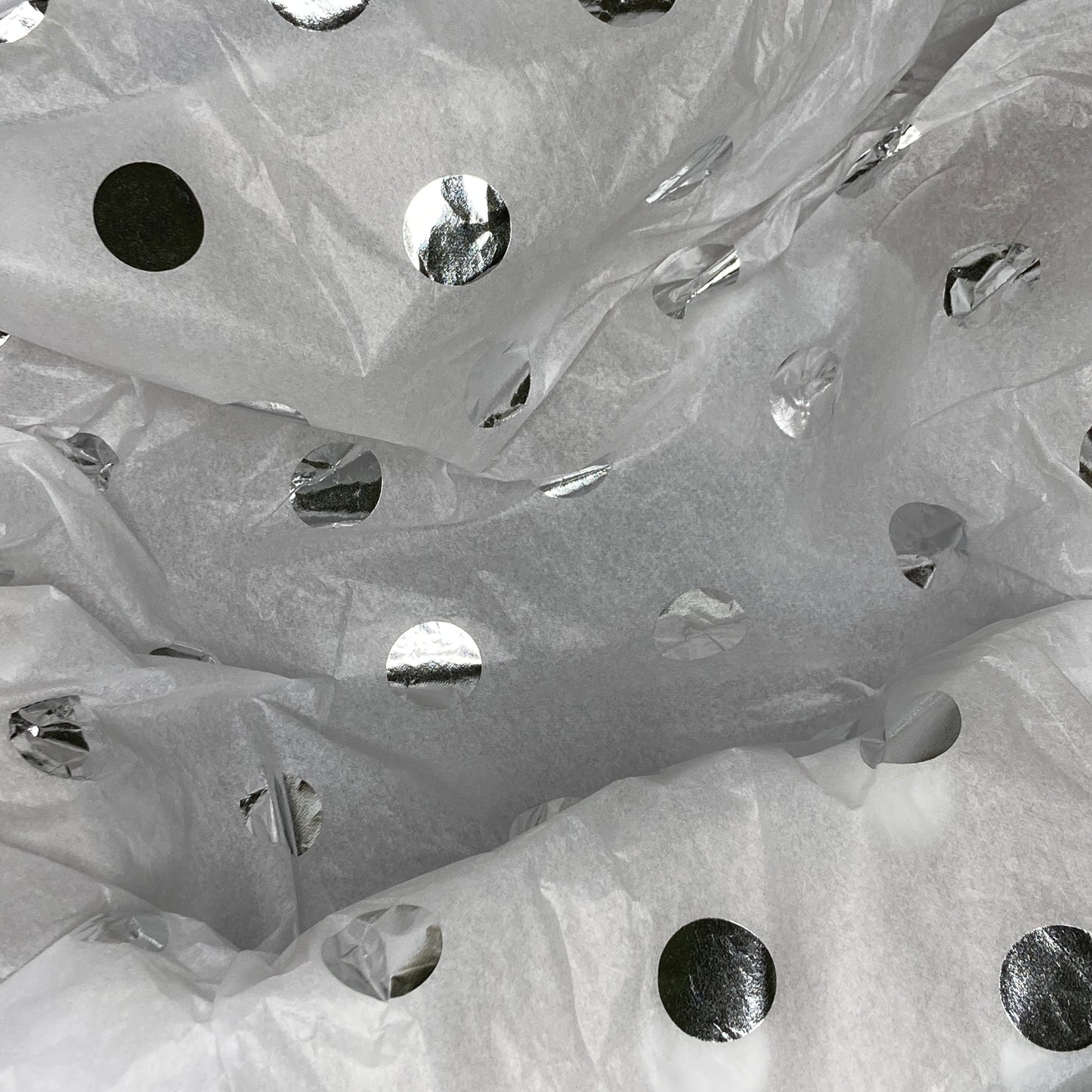 Tissue Paper Silver Foil Polka Dot Luxury Thick 18GSM Sheets Eco Friendly Full Size 75cm x 50cm 1-10 Sheets Folded