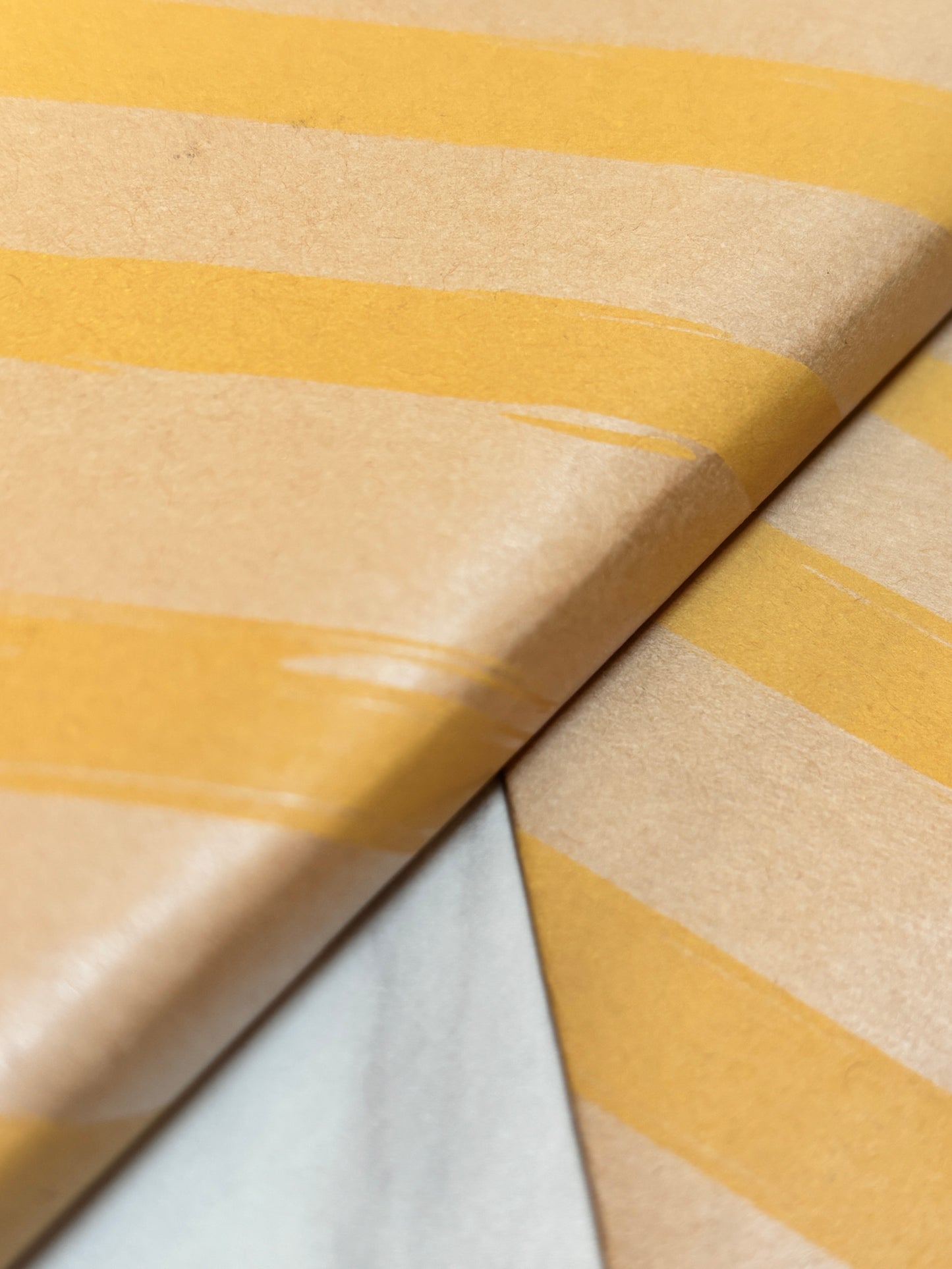 Wrapping Paper Yellow Painted Stripes 50CM Wide Eco Friendly, 100% Recycled Kraft | Recyclable, Sustainable, Plastic Free Gift Wrap