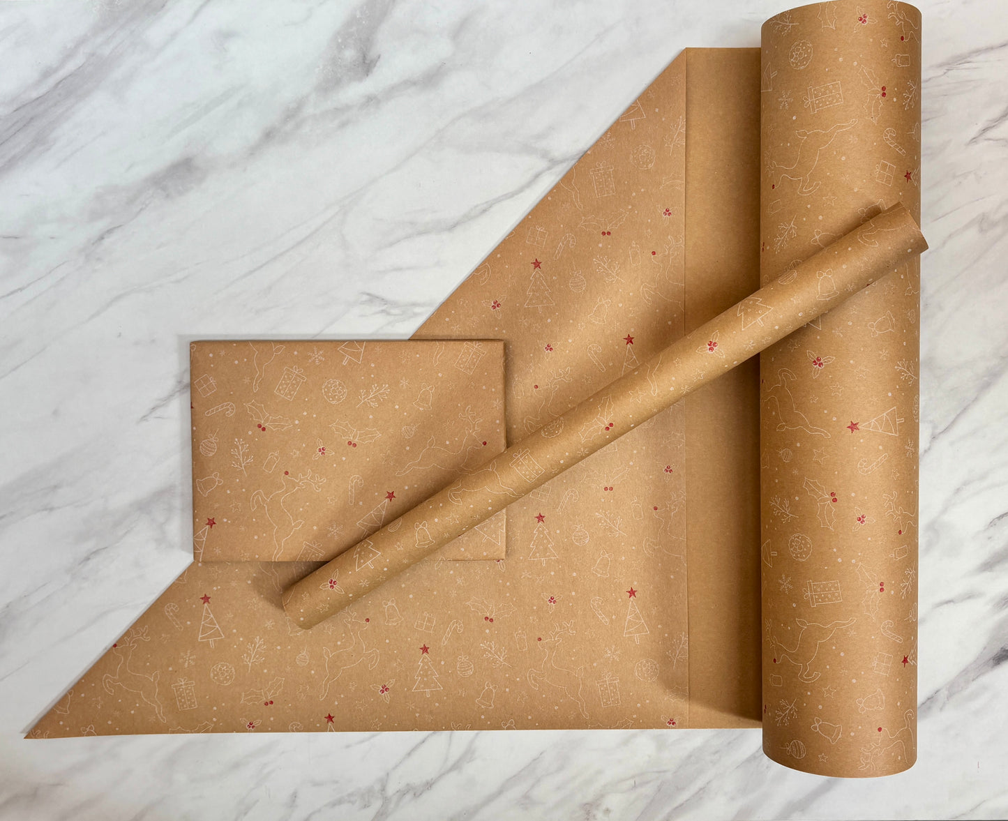 Christmas Wrapping Paper Children's Icons Trees 50CM Wide Eco Friendly, 100% Recycled Kraft | Recyclable, Sustainable, Plastic Free Gift Wrap