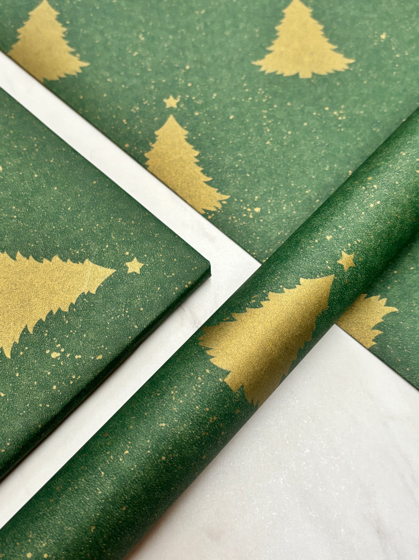 Wrapping Paper Christmas Green & Gold Trees 50CM Wide Eco Friendly, 100% Recycled Kraft | Recyclable, Sustainable, Plastic Free Gift Wrap