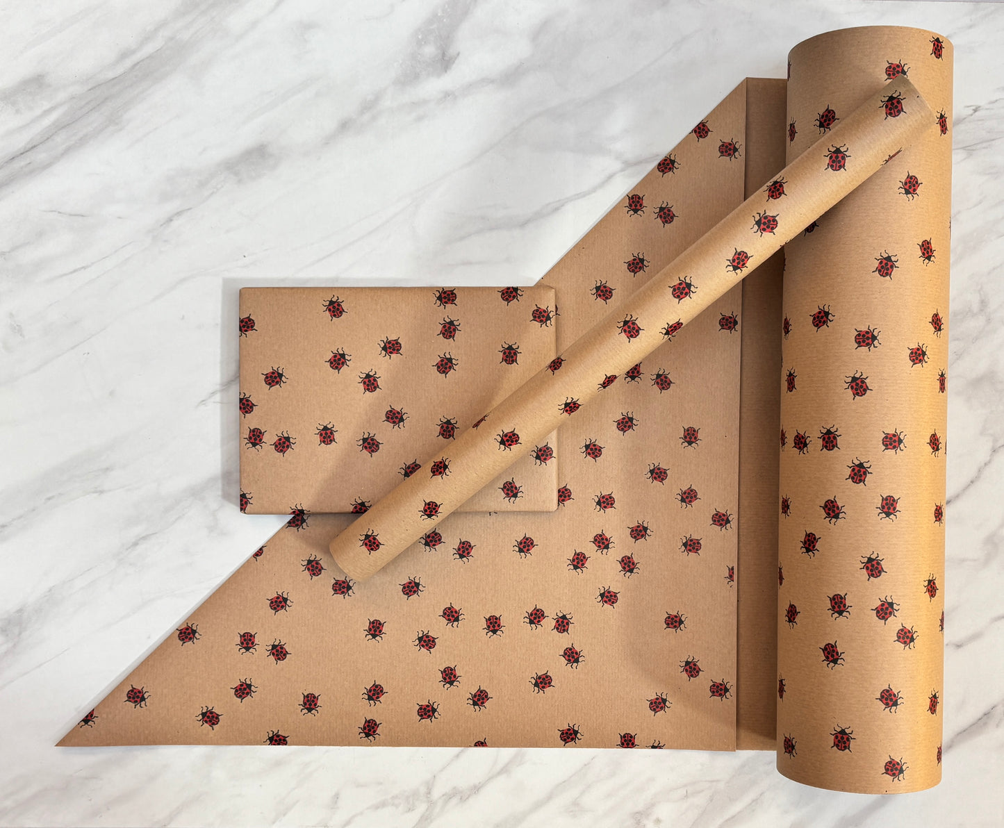Wrapping Paper Ladybirds 50CM Wide Eco Friendly, 100% Recycled Kraft | Recyclable, Sustainable, Plastic Free Gift Wrap