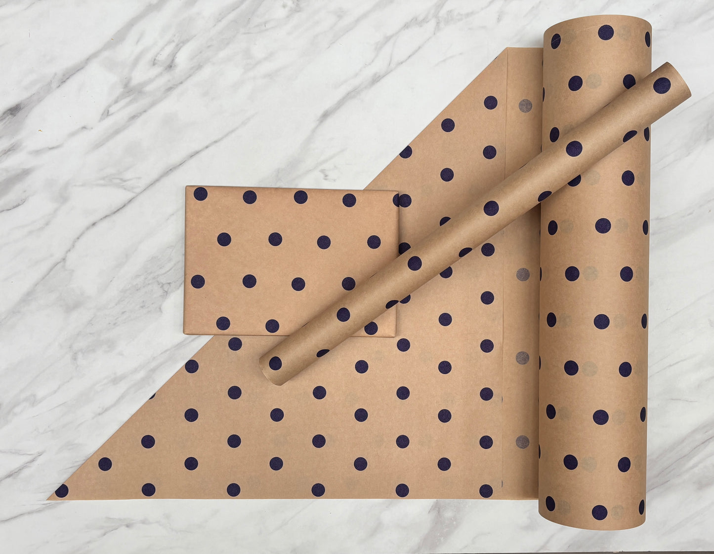 Wrapping Paper Purple Spots 50CM Wide Eco Friendly, 100% Recycled Kraft | Recyclable, Sustainable, Plastic Free Gift Wrap