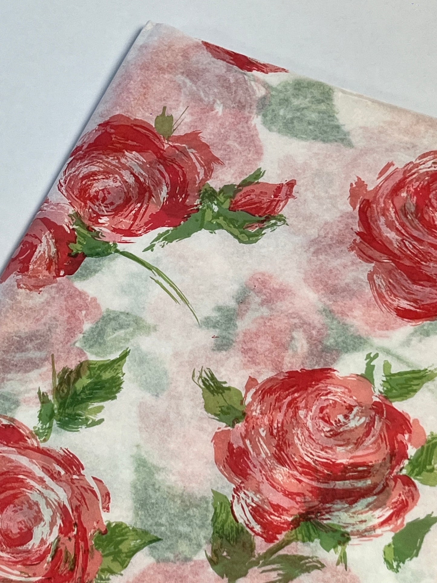 Tissue Paper Pink Red Rose Print Luxury Thick 18GSM Sheets Eco Friendly Full Size 75cm x 50cm 1-10 Sheets Folded
