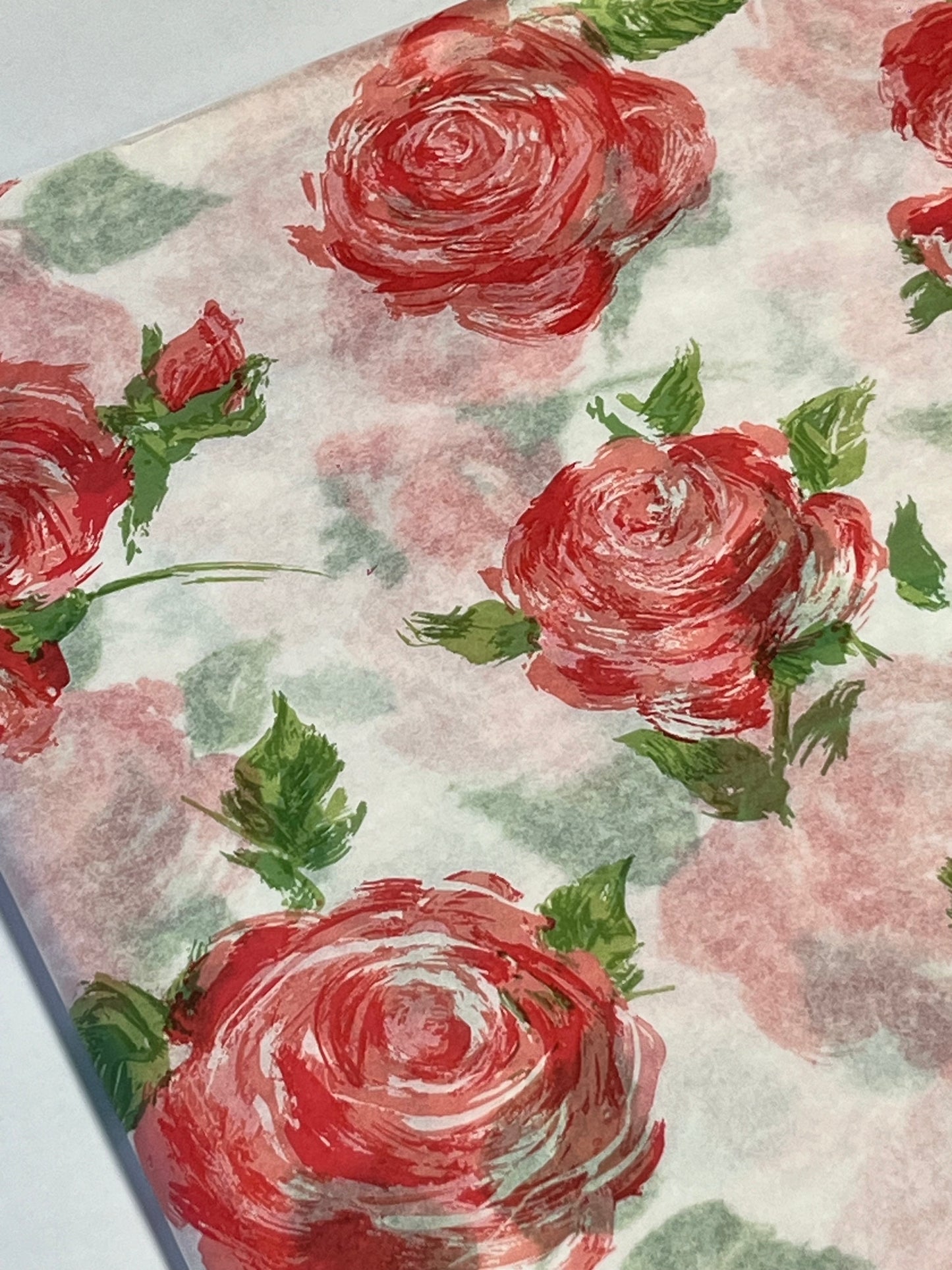 Tissue Paper Pink Red Rose Print Luxury Thick 18GSM Sheets Eco Friendly Full Size 75cm x 50cm 1-10 Sheets Folded