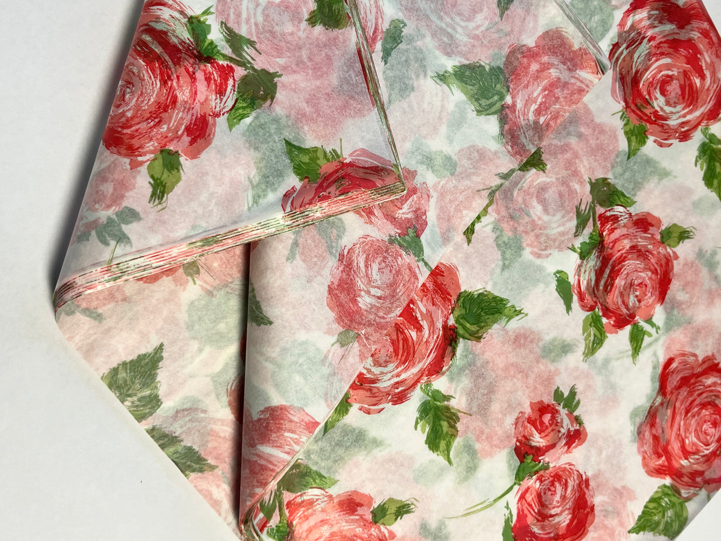 Tissue Paper Pink Red Rose Print Luxury Thick 18GSM Sheets Eco Friendly Full Size 75cm x 50cm 1-10 Sheets Folded