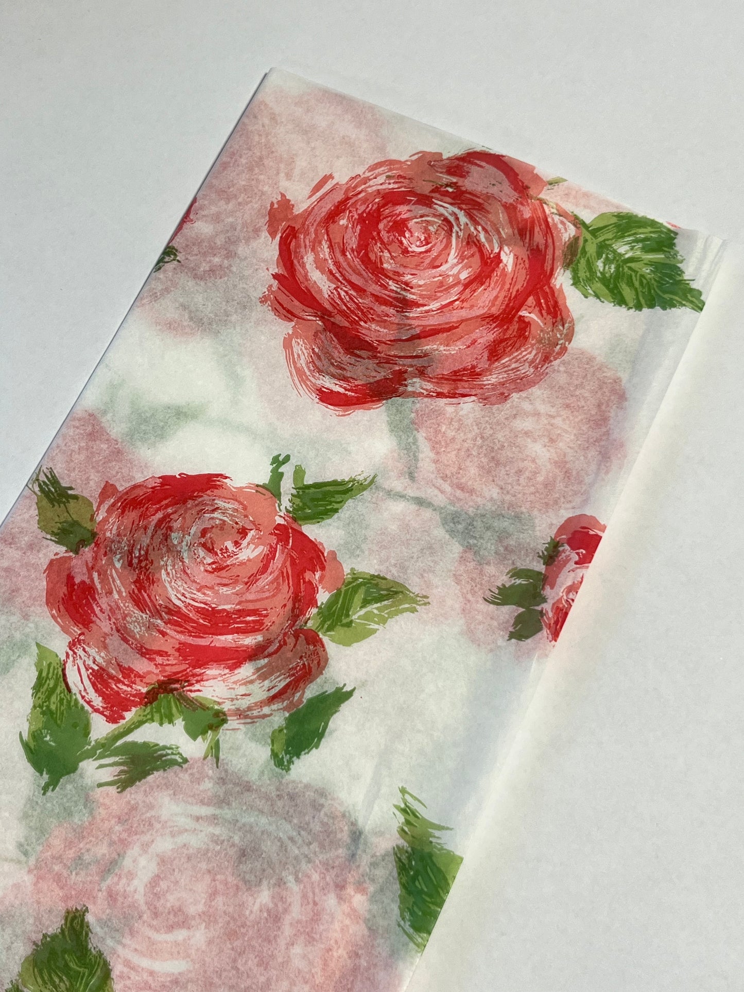 Tissue Paper Pink Red Rose Print Luxury Thick 18GSM Sheets Eco Friendly Full Size 75cm x 50cm 1-10 Sheets Folded