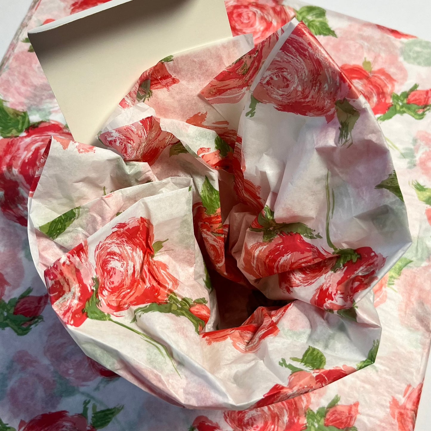Tissue Paper Pink Red Rose Print Luxury Thick 18GSM Sheets Eco Friendly Full Size 75cm x 50cm 1-10 Sheets Folded