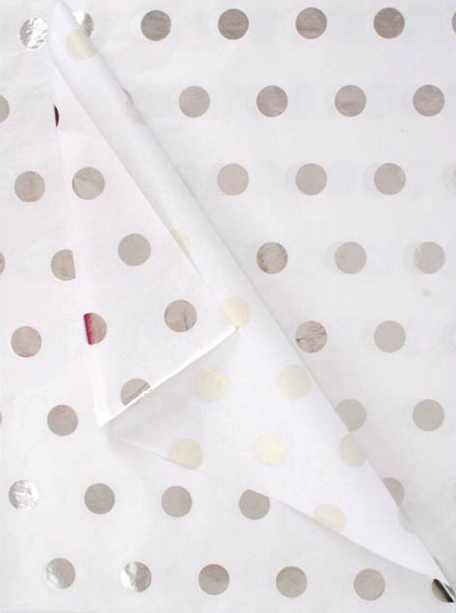 Tissue Paper Silver Foil Polka Dot Luxury Thick 18GSM Sheets Eco Friendly Full Size 75cm x 50cm 1-10 Sheets Folded