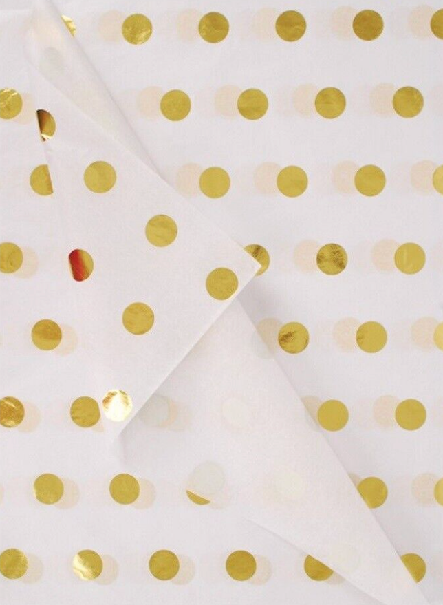 Tissue Paper Gold Foil Polka Dot Luxury Thick 18GSM Sheets Eco Friendly Full Size 75cm x 50cm 1-10 Sheets Folded