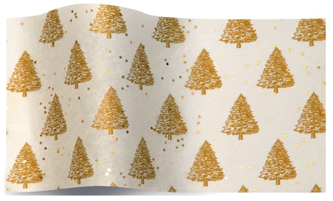 Tissue Paper Christmas Gold Pearl Trees Gemstone Shiny Print Eco Friendly, 100% Recycled & Recyclable, Luxury Printed Tissue Paper