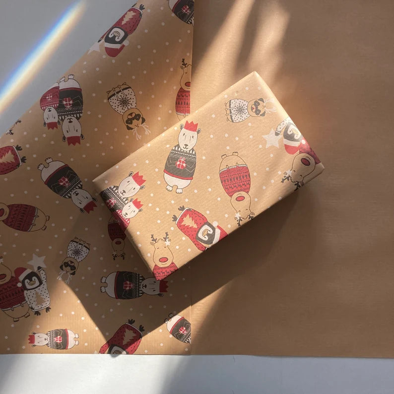 Wrapping Paper Christmas Eco Friendly Wrapping Paper, 100% Recycled & Recyclable, Luxury Kraft gift Wrap, Children’s Xmas Paper, Biodegradab