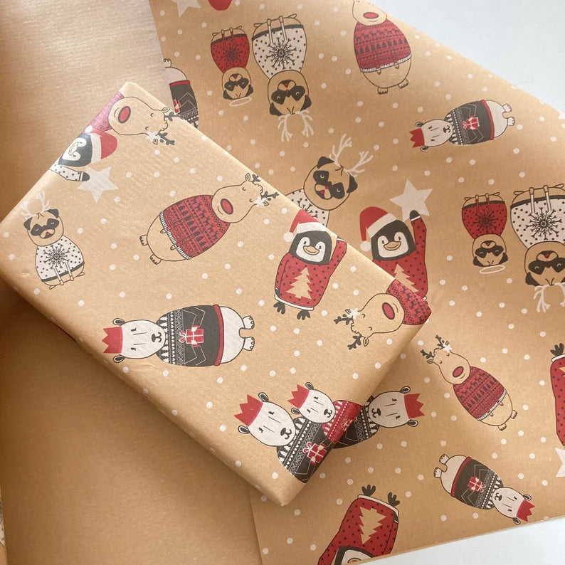 Wrapping Paper Christmas Eco Friendly Wrapping Paper, 100% Recycled & Recyclable, Luxury Kraft gift Wrap, Children’s Xmas Paper, Biodegradab