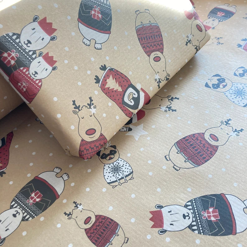 Wrapping Paper Christmas Eco Friendly Wrapping Paper, 100% Recycled & Recyclable, Luxury Kraft gift Wrap, Children’s Xmas Paper, Biodegradab