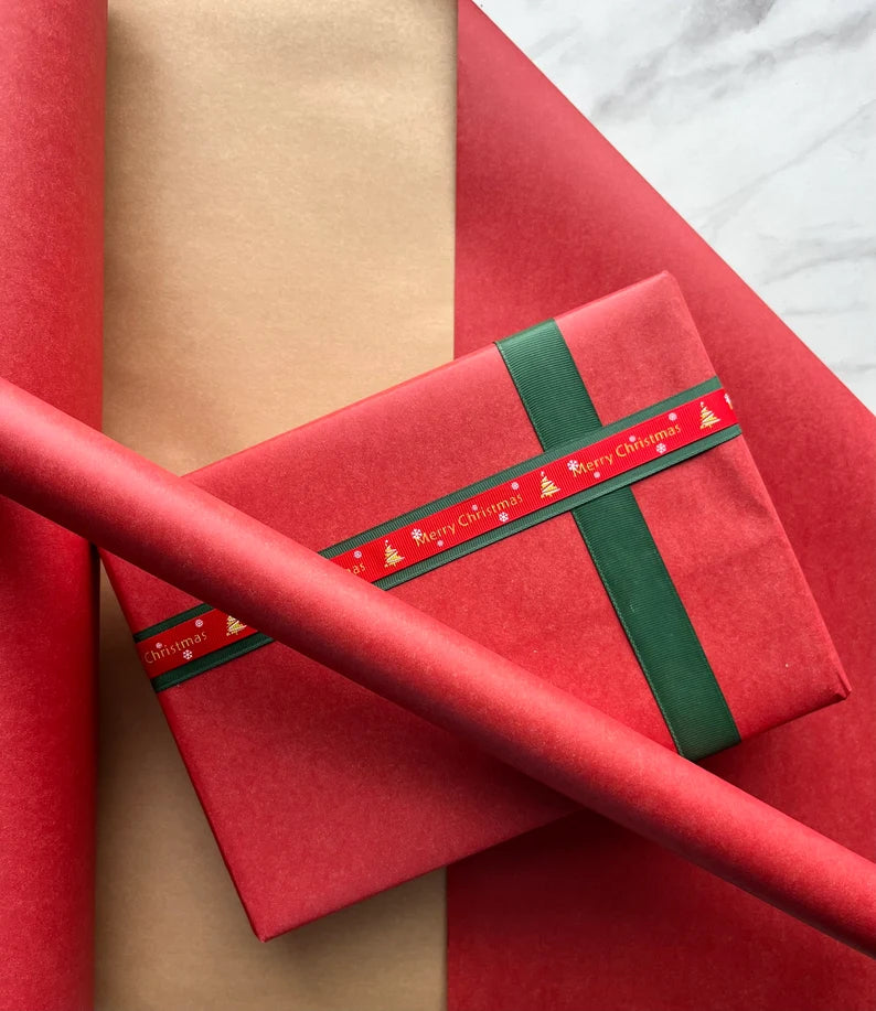 Wrapping Paper Christmas Gift Wrap Roll Green, Red, Gold Sustainable Eco Friendly Gift Wrapping Paper, 100% Recycled & Recyclable Kraft Pape