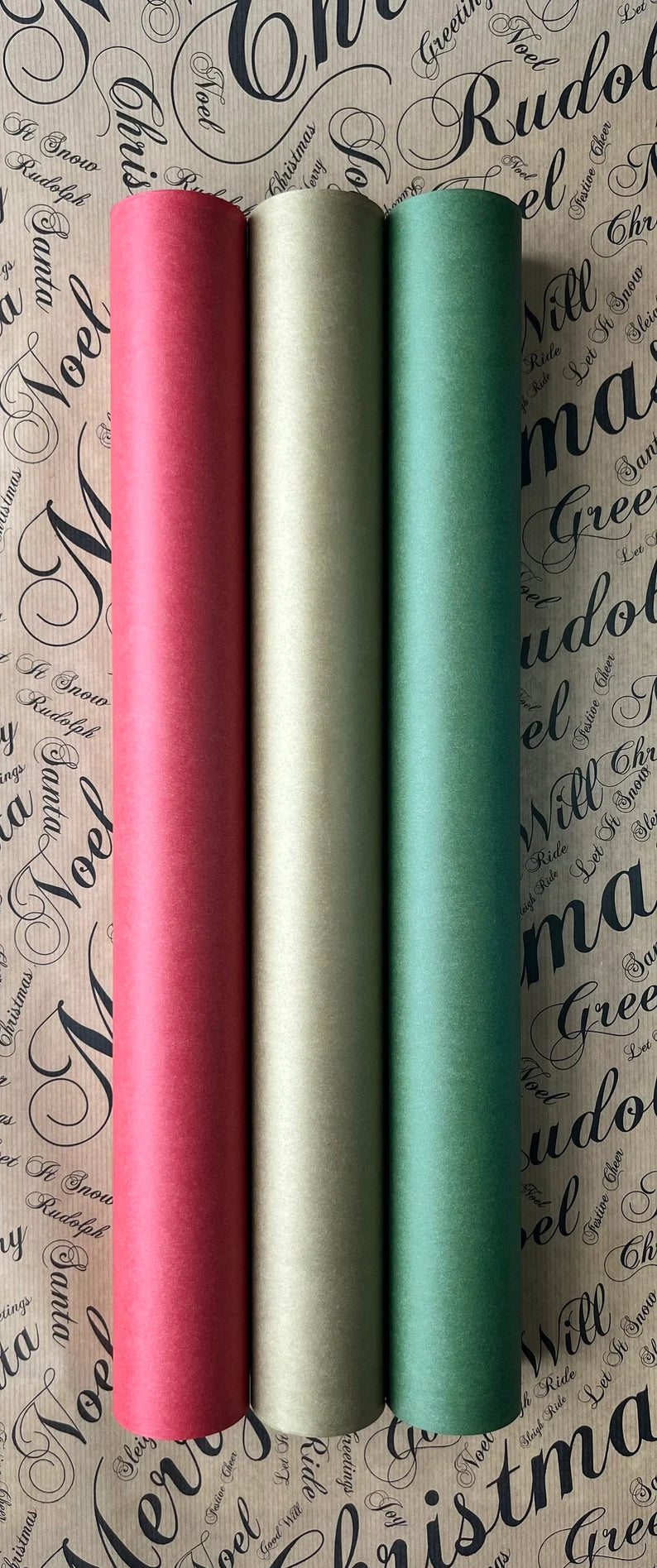 Wrapping Paper Christmas Gift Wrap Roll Green, Red, Gold Sustainable Eco Friendly Gift Wrapping Paper, 100% Recycled & Recyclable Kraft Pape