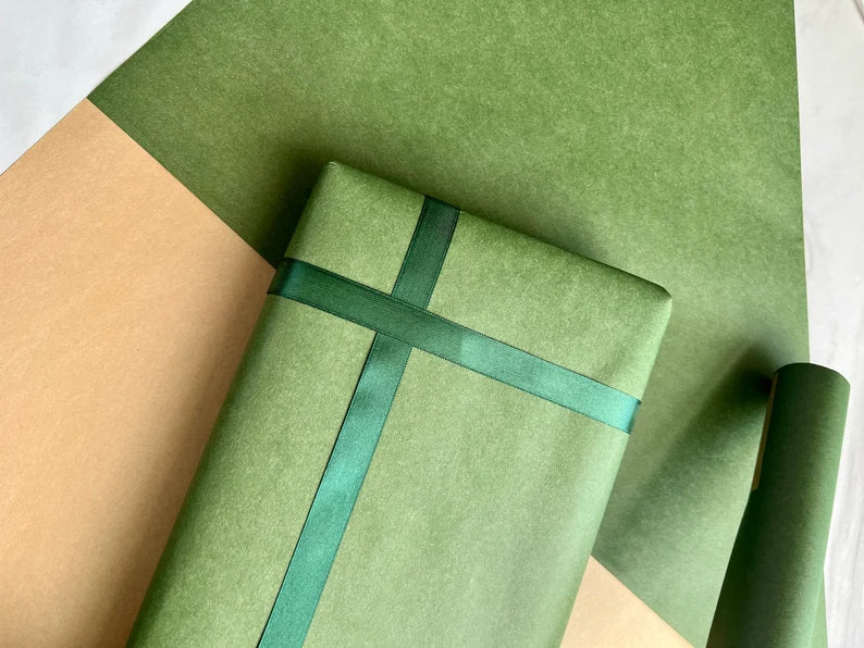 Wrapping Paper Christmas Gift Wrap Roll Green, Red, Gold Sustainable Eco Friendly Gift Wrapping Paper, 100% Recycled & Recyclable Kraft Pape