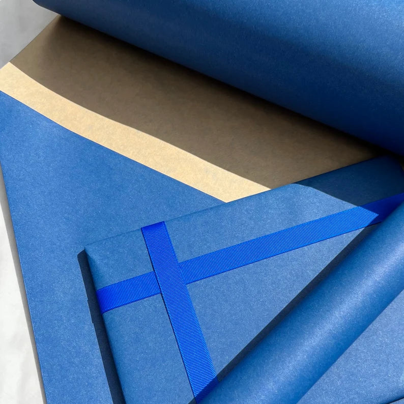 Wrapping Paper Marino Blue 50CM Wide Eco Friendly, 100% Recycled Kraft | Recyclable, Sustainable, Plastic Free Gift Wrap
