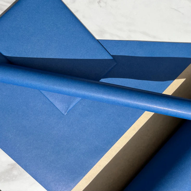 Wrapping Paper Marino Blue 50CM Wide Eco Friendly, 100% Recycled Kraft | Recyclable, Sustainable, Plastic Free Gift Wrap
