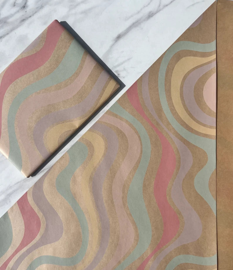Wrapping Paper Candy Swirl 50CM Wide Eco Friendly, 100% Recycled Kraft | Recyclable, Sustainable, Plastic Free Gift Wrap