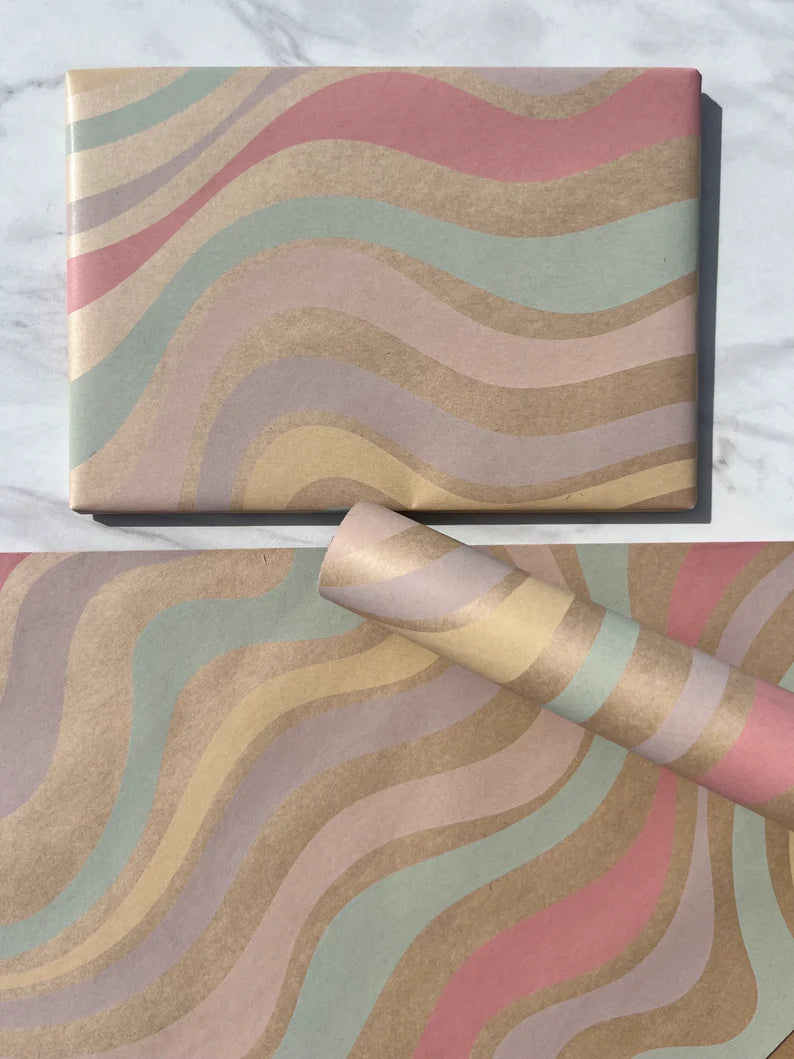Wrapping Paper Candy Swirl 50CM Wide Eco Friendly, 100% Recycled Kraft | Recyclable, Sustainable, Plastic Free Gift Wrap