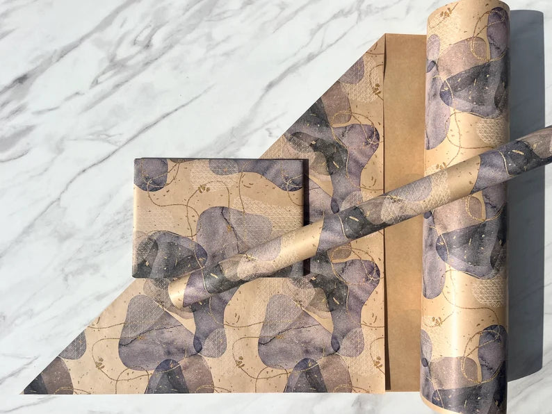 Wrapping Paper Purple Lilac Cove 50CM Wide Eco Friendly, 100% Recycled Kraft | Recyclable, Sustainable, Plastic Free Gift Wrap