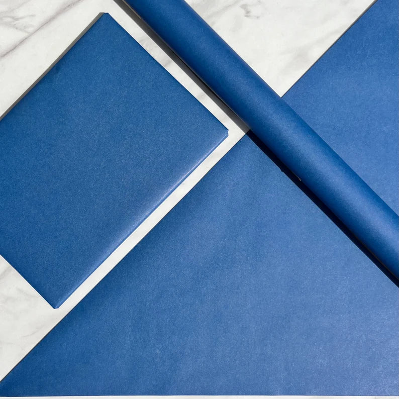 Wrapping Paper Marino Blue 50CM Wide Eco Friendly, 100% Recycled Kraft | Recyclable, Sustainable, Plastic Free Gift Wrap
