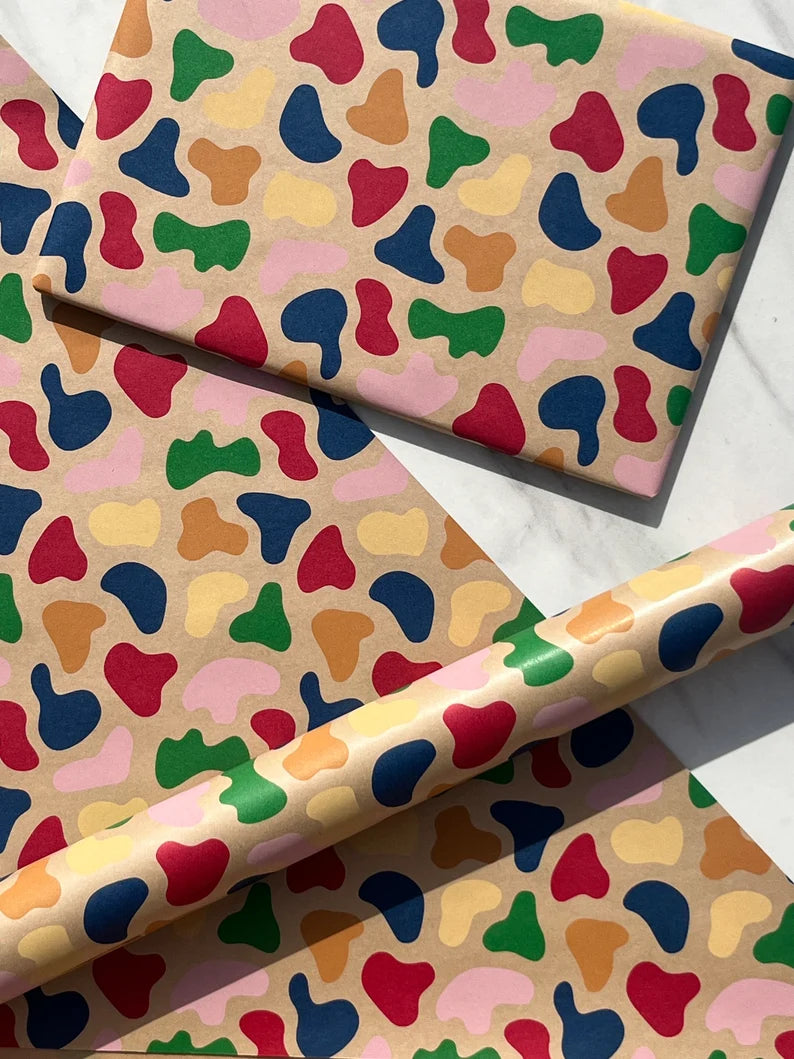 Wrapping Paper Frida Colourful 50CM Wide Eco Friendly, 100% Recycled Kraft | Recyclable, Sustainable, Plastic Free Gift Wrap