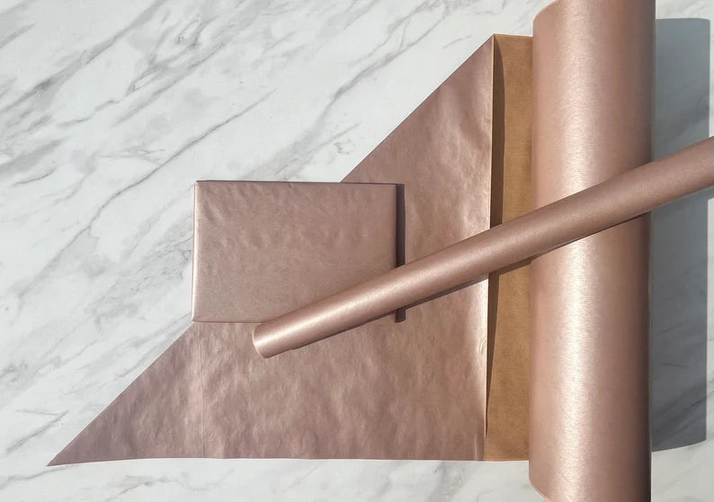 Wrapping Paper Metallic Rose Gold 50CM Wide Eco Friendly, 100% Recycled Kraft | Recyclable, Sustainable, Plastic Free Gift Wrap