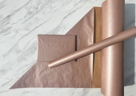 Wrapping Paper Metallic Rose Gold 50CM Wide Eco Friendly, 100% Recycled Kraft | Recyclable, Sustainable, Plastic Free Gift Wrap