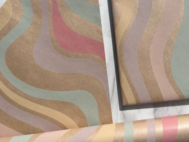 Wrapping Paper Candy Swirl 50CM Wide Eco Friendly, 100% Recycled Kraft | Recyclable, Sustainable, Plastic Free Gift Wrap