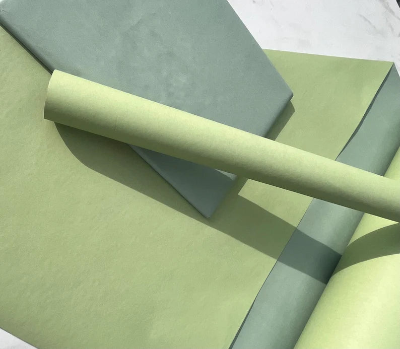 Wrapping Paper Sage/Eucalyptus Duo 50CM Wide Eco Friendly, 100% Recycled Kraft | Recyclable, Sustainable, Plastic Free Gift Wrap