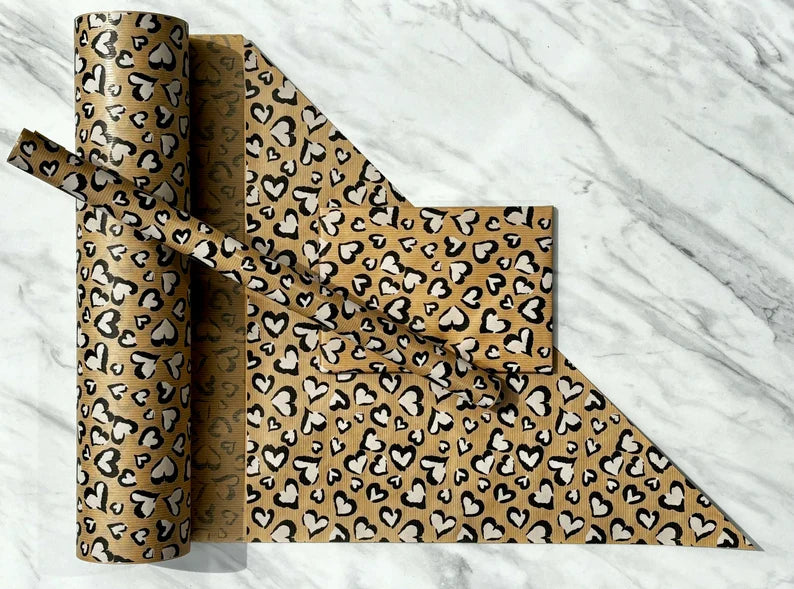 Wrapping Paper Black & White Hearts 50CM Wide Eco Friendly, 100% Recycled Kraft | Recyclable, Sustainable, Plastic Free Gift Wrap