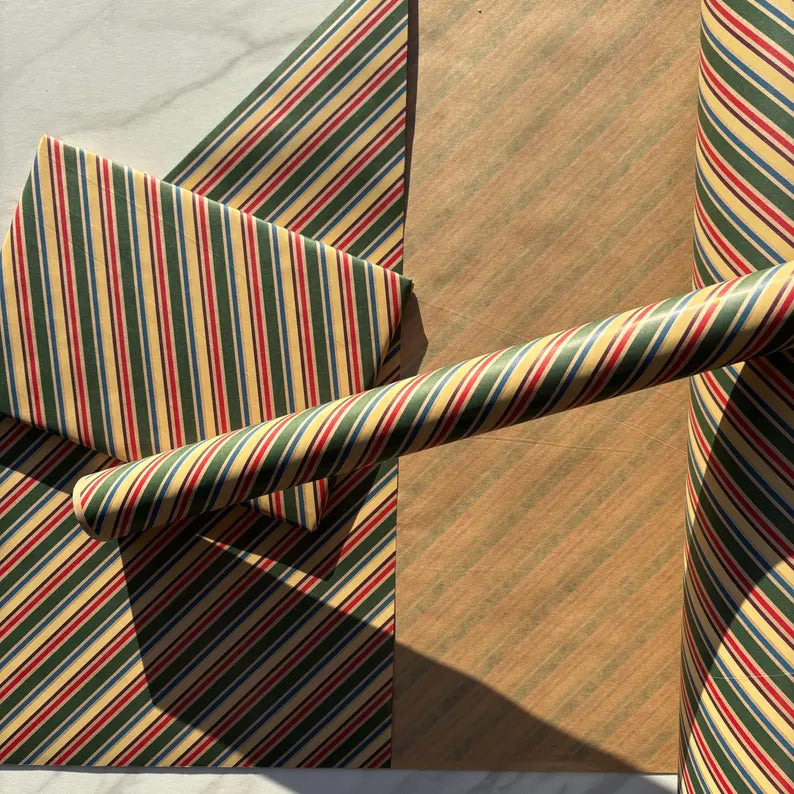 Wrapping Paper Pinstripe Lined 50CM Wide Eco Friendly, 100% Recycled Kraft | Recyclable, Sustainable, Plastic Free Gift Wrap