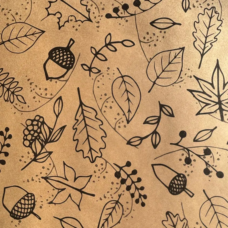 Wrapping Paper Autumnal Christmas 50CM Wide Eco Friendly, 100% Recycled Kraft | Recyclable, Sustainable, Plastic Free Gift Wrap