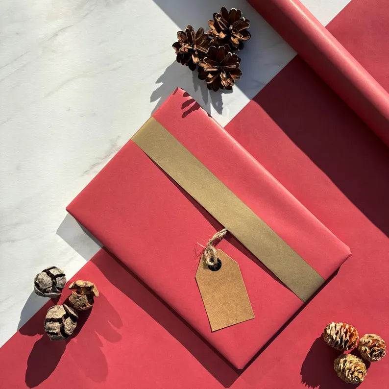 Wrapping Paper Forest Red Christmas 50CM Wide Eco Friendly, 100% Recycled Kraft | Recyclable, Sustainable, Plastic Free Gift Wrap