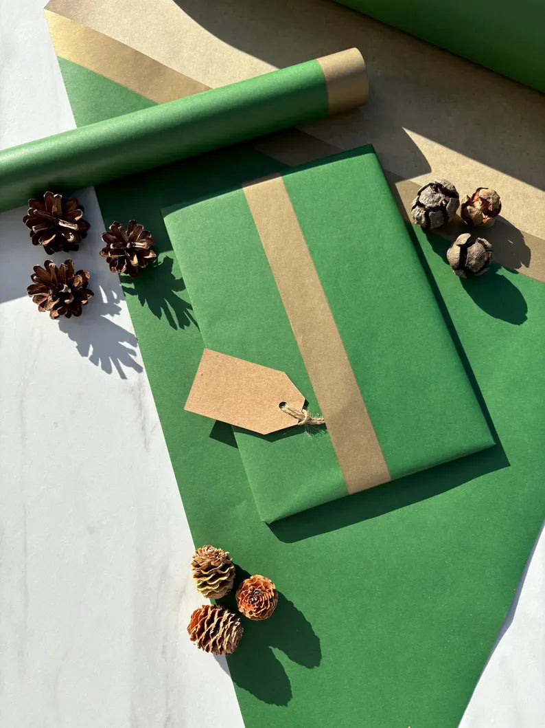 Wrapping Paper Forest Green Christmas 50CM Wide Eco Friendly, 100% Recycled Kraft | Recyclable, Sustainable, Plastic Free Gift Wrap