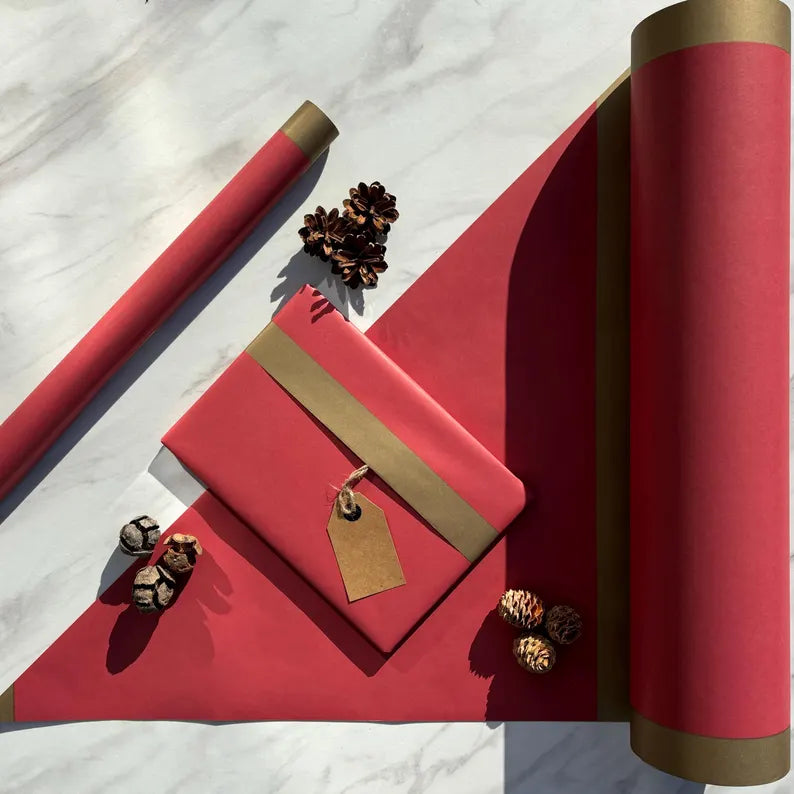 Wrapping Paper Forest Red Christmas 50CM Wide Eco Friendly, 100% Recycled Kraft | Recyclable, Sustainable, Plastic Free Gift Wrap
