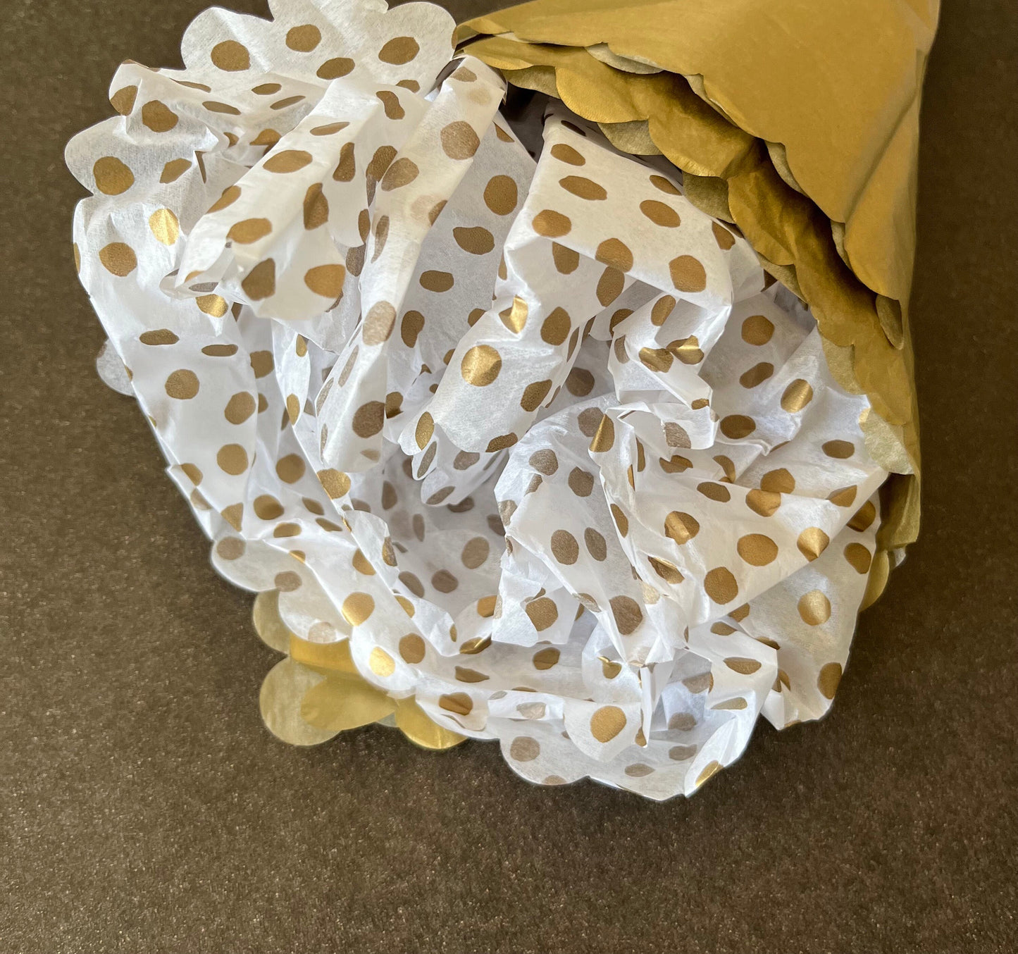 Tissue Paper Gold Polka Dot On White Sheets-Perfect for Birthdays-Mother's Day-Easter-New Born Gift Wrap-Luxury Tissue Paper Sheets.