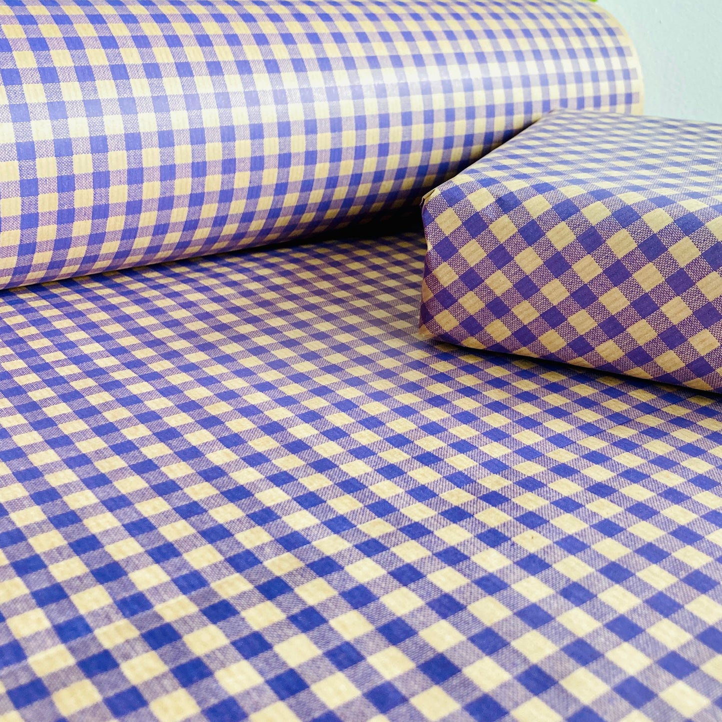 Wrapping Paper Lilac Purple Gingham 50CM Wide Eco Friendly, 100% Recycled Kraft | Recyclable, Sustainable, Plastic Free Gift Wrap