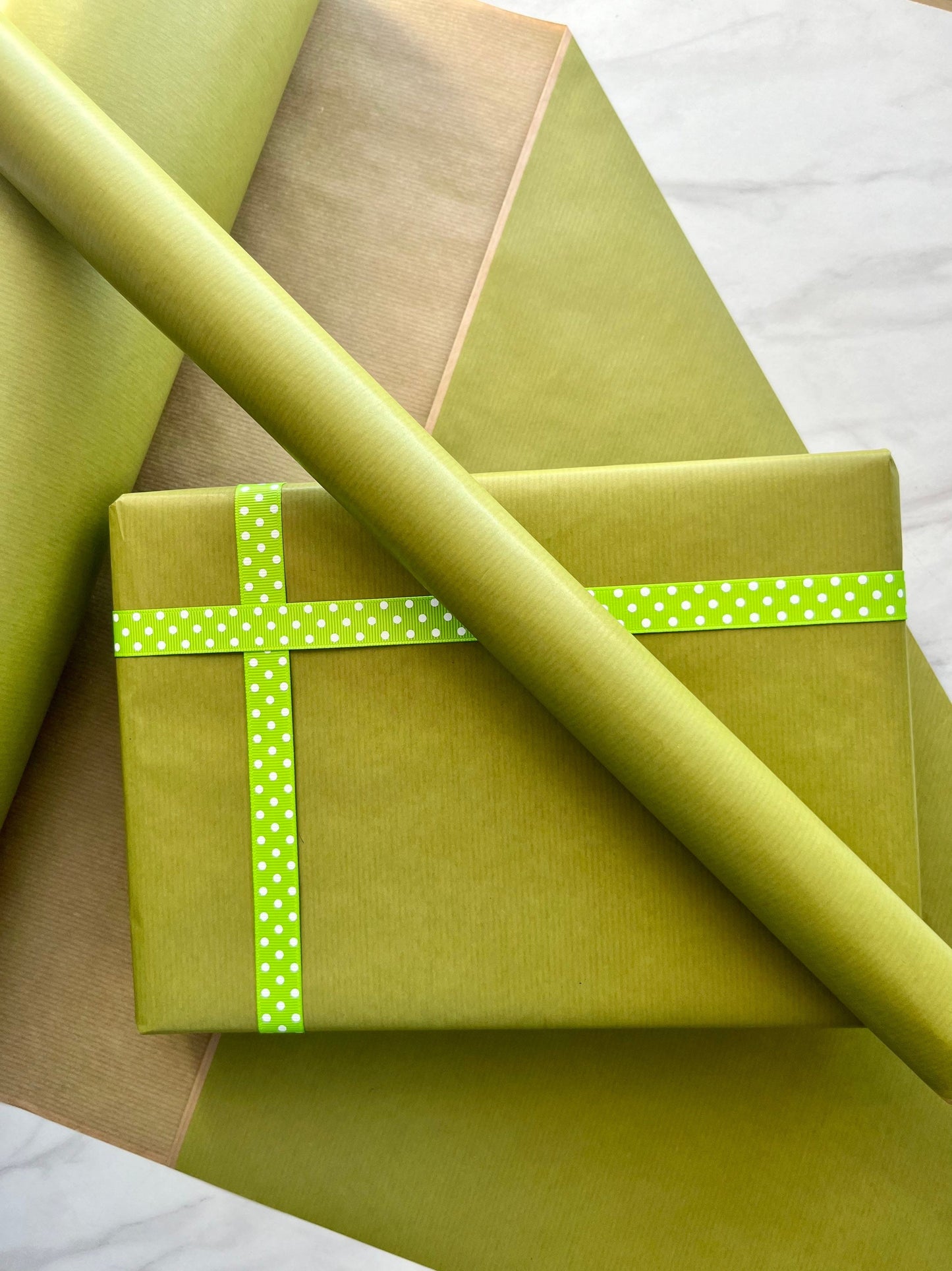 Wrapping Paper Olive Green 50CM Wide Eco Friendly, 100% Recycled Kraft | Recyclable, Sustainable, Plastic Free Gift Wrap