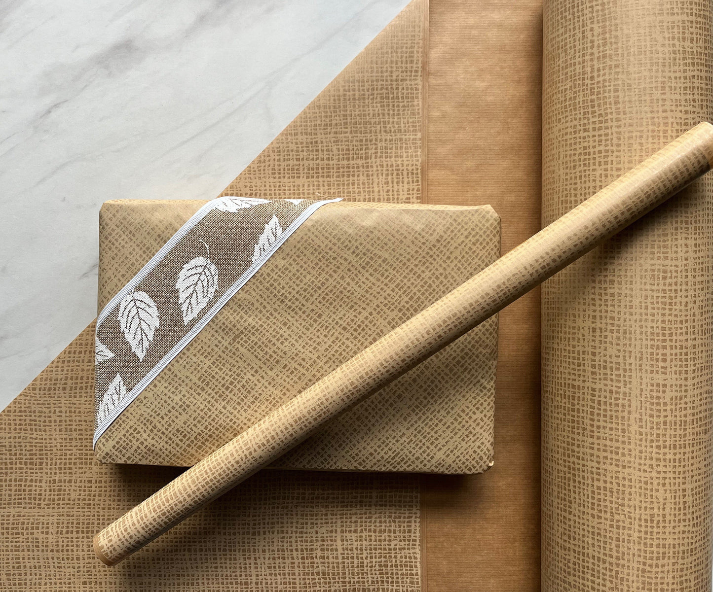 Wrapping Paper Ivory Jute Look 50CM Wide Eco Friendly, 100% Recycled Kraft | Recyclable, Sustainable, Plastic Free Gift Wrap
