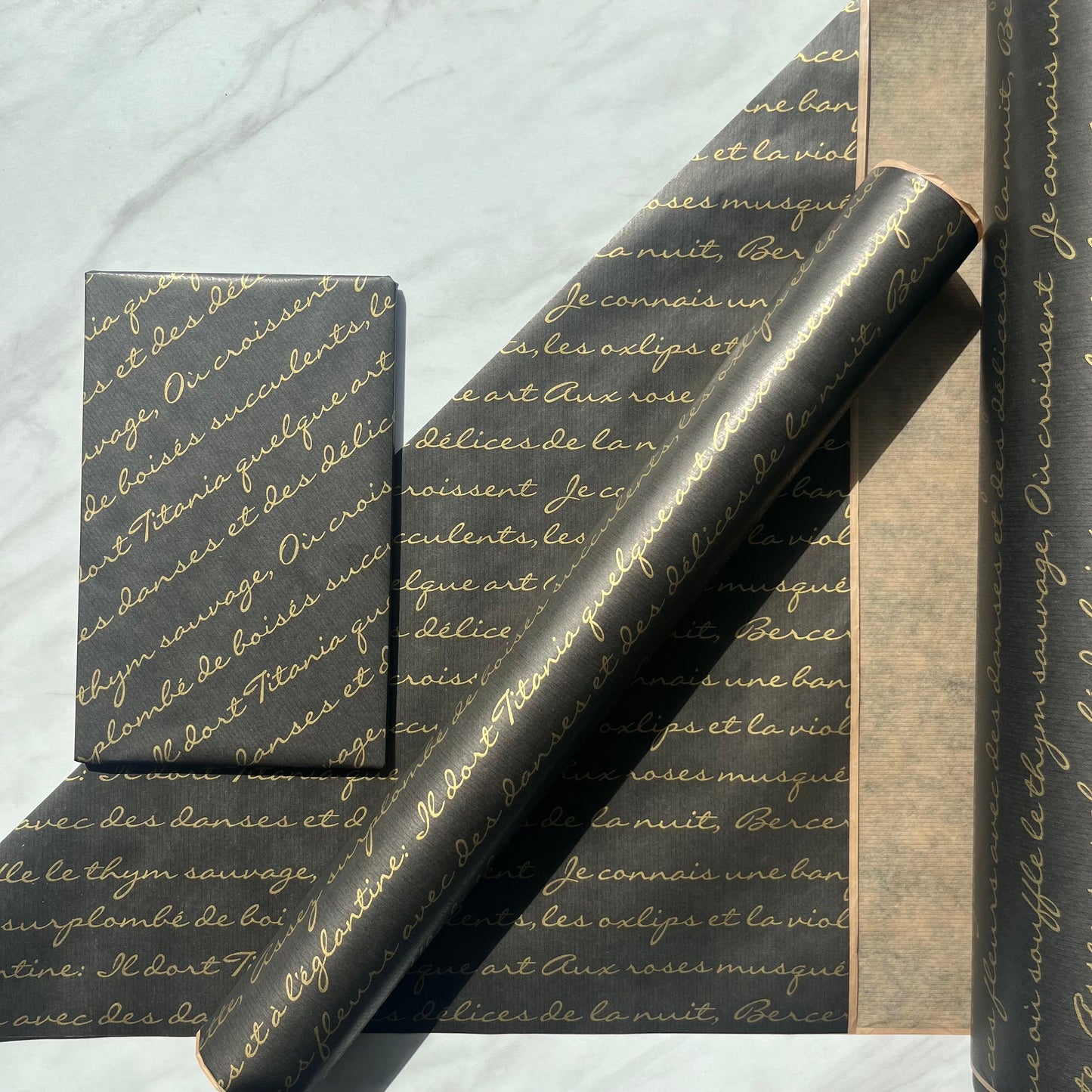 Wrapping Paper Gold Script Eco 50CM Wide Eco Friendly, 100% Recycled Kraft | Recyclable, Sustainable, Plastic Free Gift Wrap