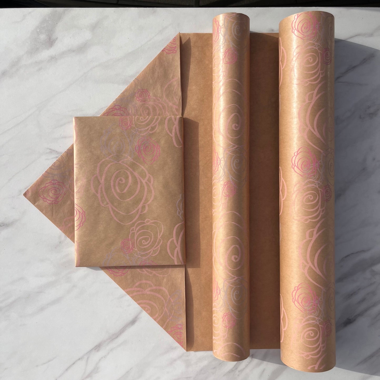 Wrapping Paper Pink Abstract Rose 50CM Wide Eco Friendly, 100% Recycled Kraft | Recyclable, Sustainable, Plastic Free Gift Wrap